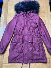 Topshop Ladies Size 10 Dark Red Parka Coat With Detachable Lining.