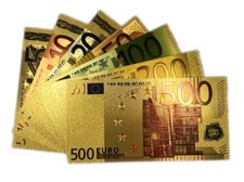 NEW full set of EURO banknotes 24K Gold Foil Bullion Bar UK stock