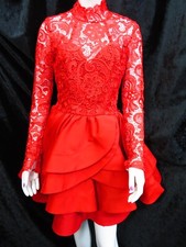 Lou Womens Fashion red lace upper l/sleeve occasional cocktail party dress Small