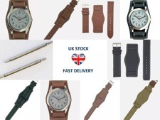Genuine Leather Military Cuff Watch Strap 18, 20, 22 & 24mm TAN , BROWN Or BLACK