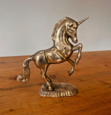 Brass Unicorn Figurine Rearing Up Vintage Statue Mythical 17cm Tall
