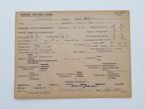 Engine record card 3234 - card, 43234
