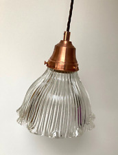 Vintage Holophane Ceiling Light Pendant Glass Light Shade Copper Fittings