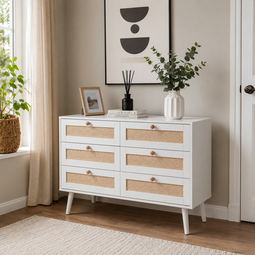 Chest drawers white rattan - drawers,
