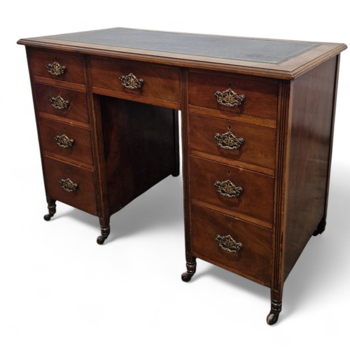 Victorian green leather desk - leather,