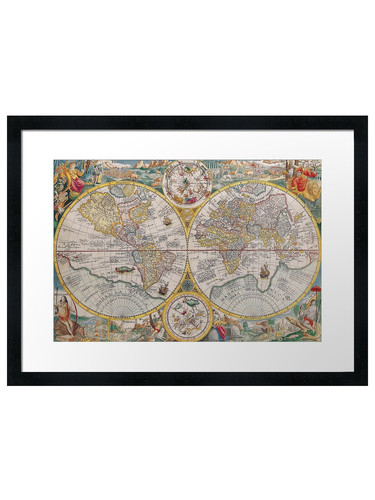 Old world map framed wall - world,