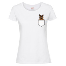 POCKET PUPPY, DOG POCKET LADIES WHITE T-SHIRT, Choose your own breed, Dog Lovers