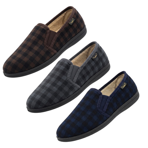 Mens slippers check - faux, fur
