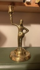 Heavy Brass Candle Holder In The Shape Of A Knight 8.5” Tall