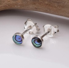 Abalone Shell Round Stud Earrings Sterling Silver 925 4mm Minimalist Studs