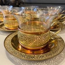 Set of 6 MCM 1960’s SCHOTT Copper and Brass Coffee/Tea Cups With Glass Inserts