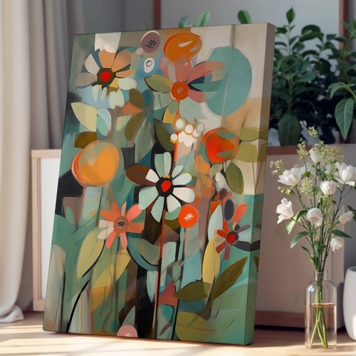Retro flowers canvas - flowers, wall