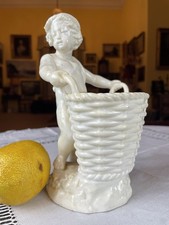 Antique Victorian Moore Bros English Porcelain Cherub Child Basket Vase 7”