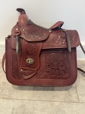 Vintage Western Saddle Style Red Leather Satchel Over Shoulder Bag