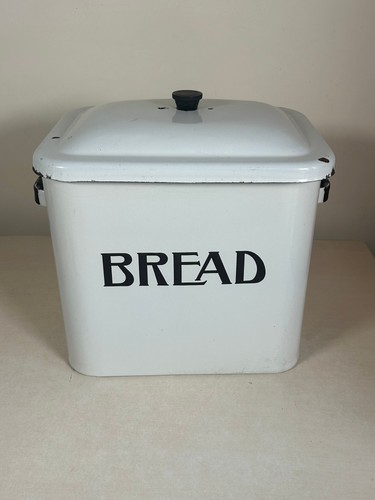 Vintage white enamel bread bin - vintage,