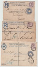 1888/98 3 DIFF POSTAL STATy REGISTERED ENVS 3 LONDON OFFICES TO STAMP DEALERS