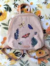 USED VGC VERA BRADLEY BACKPACK EMBROIDERY NATURE BUTTERFLY BEE DRAGONFLY FLORAL