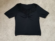 JACQUES VERT ladies black sparkly short sleeve top size L pit to pit 22 inches