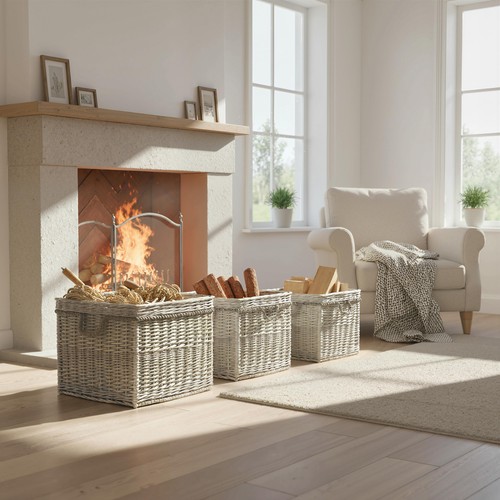 Set wicker log basket - wicker,