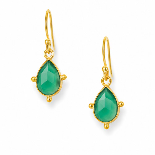 Green onyx teardrop - teardrop, earrings
