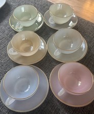 Vintage Arcopal Harlequin Pastel Rainbow Opalescent Milk Glass Tea Set