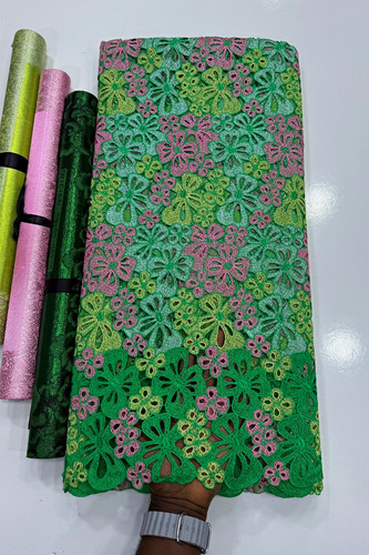Green pink gold floral - green,