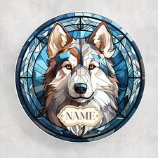 Personalised Siberian Husky Coaster Round Stained Glass Dog Mat Cute Gift GD87