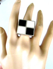 YSL YVES SAINT LAURENT Black & White Checkerboard Ring Size 9.5