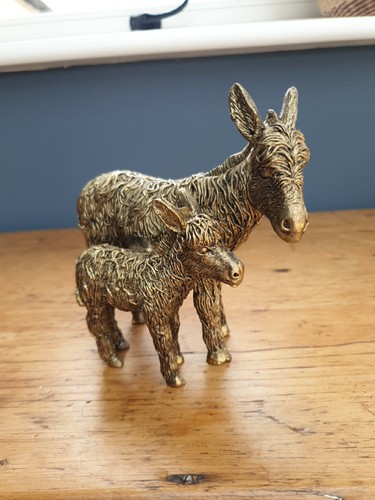 Bronzed resin donkey and - and, foal
