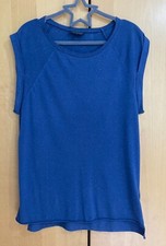 Topshop Denim Blue Multi Coloured Fleck Longline Short Sleeve T- Shirt UK 10