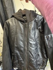 River Island Boys’ Black Leather Jacket with Hoodie Age 11–12 | Faux Leather