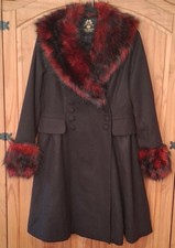 STUNNING! Hell Bunny Coat.Black  With Burgundy Faux Fur.Size XL(16/18)