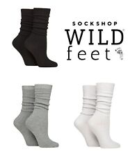 Womens Slouch Socks Ribbed Mid-Weight Grey Black White SOCKSHOP Wildfeet 2 Pairs
