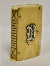 Antique Bovine Bone Book Shaped Double Ended Vesta Case, White Metal Initial