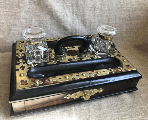 Antique brass mounted ebonised - brass,