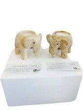 Onyx Marble Elephant Tealight Holders Duo 