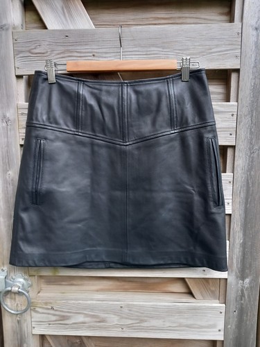 Reiss black leather mini - mini, skirt
