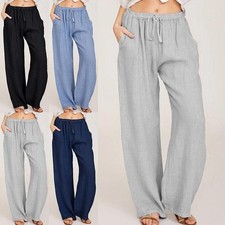 Womens Cotton Linen Wide Leg