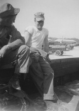 1950s Handsome Soldier Smiling Truck Bed Candid Military Korea Portrait