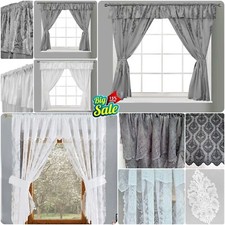 Luxury Kitchen Window Curtain Set Rod Pocket Attached Valance Tiebacks All Sizes