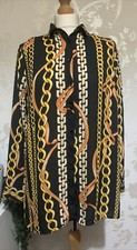 PRIMARK GOLD CHAIN PRINT LONG SLEEVE BUTTON SHIRT BLOUSE TOP  Size 12 ?b