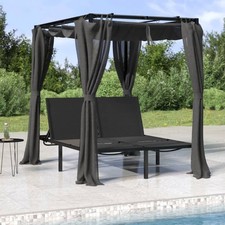 Double Sun Lounger Anthracite 207x153x204cm Powder-Coated Steel Polyester Canopy