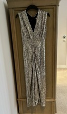 Jigsaw Silver Sequin Ruched Midi Dress: UK 8/Eu 36 Nearly New Worn Once