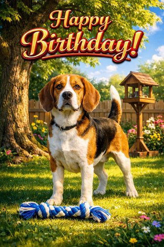 Beagle birthday card cute - -,