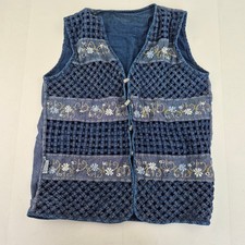 DENIM Waistcoat 16 2 Blue Women's 100% Cotton Embroidered Traditional Open Weave