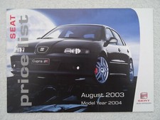 Seat Price List 2003/4 - Arosa,Ibiza, Cordoba,Leon,Toledo,Alhambra,Cupra,Cupra R