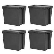 Pack of 4 Heavy Duty Recycled Plastic Storage Boxes with Lids 24L to 92L - Black