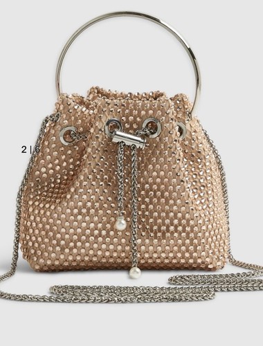 Beige sequin mesh mini bucket - beige,