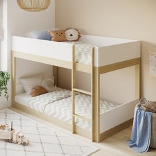 White and Oak Low Wooden Bunk Bed Jesse