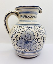 Vintage Italian Sberna Deruta Hand Painted Floral Ceramic Water Wine Jug Pitcher